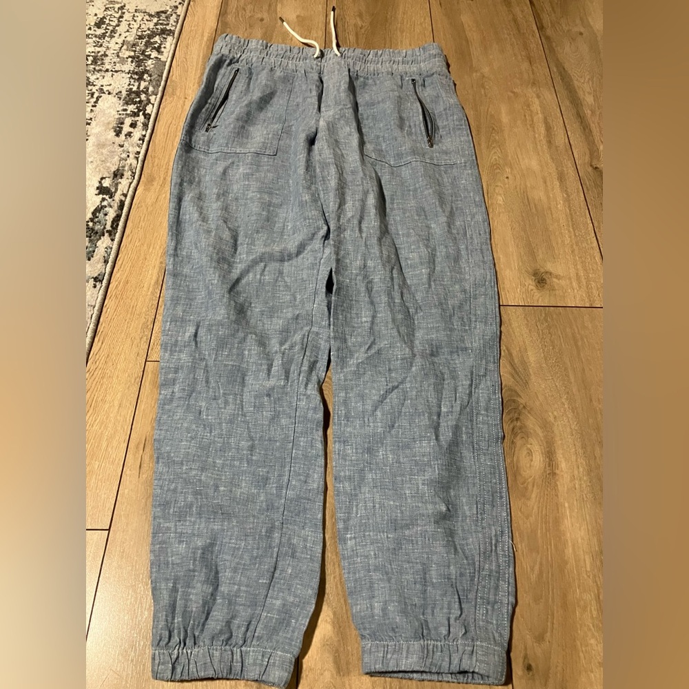 Athleta Light Blue Drawstring Linen-Blend Jogger Pants